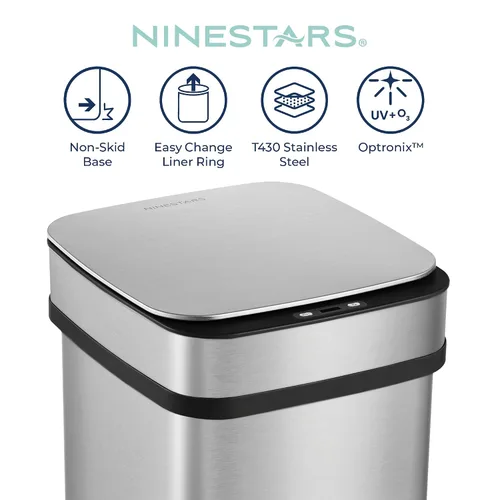 Vista 5 de Ninestars Bote de basura inteligente para cocina con neutralización de olores de 13 galones, basurero automático con sensor de movimiento y control