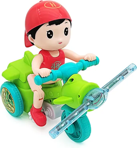 Vista 7 de Tipmant Triciclo Eléctrico para Bebés y Niños Pequeños Juguete de Motocicleta de Dibujos Animados Vehículo con Acrobacias, Música, Luces Luminosas