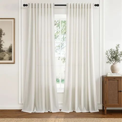 Vista 32 de Hokibero Cortinas de lino natural de 96 pulgadas de largo para sala
