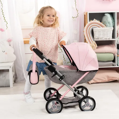 Vista 2 de Bayer Baby Doll Stroller Toy Set with Bag - Pink Carriage for 18 Inch Dolls
