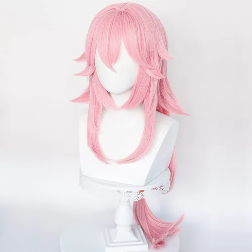 Vista 3 de LABEAUTÉ Yae Miko - Peluca de cosplay rosa de Genshin Impact peluca larga para mujer