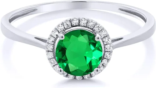 Vista 10 de Gem Stone King Anillo de compromiso de boda de oro blanco de 10 quilates con piedra natal y halo de diamantes Redondo de 0.236 in Anillo de oro