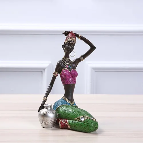 Vista 5 de Decoración para el hogar Resina África Lady Escultura Figuras de personaje Moda Adornos de escritorio Arte moderno Estatua de resina africana