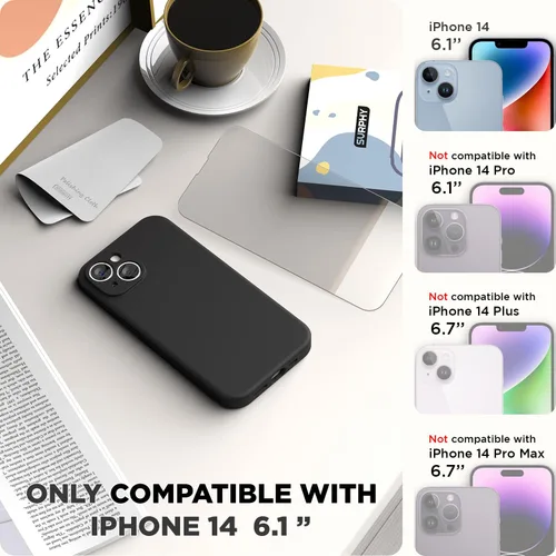 Vista 2 de SURPHY Compatible con iPhone 14 Funda con protector de pantalla (protección para la cámara y forro de microfibra suave) Funda de silicona líquida