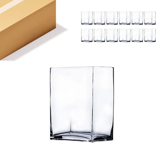 Vista 13 de WGV - Jarrón rectangular de bloque de 6 pulgadas, ancho de 4 pulgadas, altura de 6 pulgadas, recipiente de vidrio transparente para ramo de flores