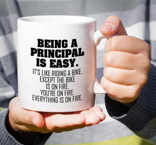 Vista 5 de Retreez Taza divertida – Being a Principal is Easy Except the Bike is on Fire Taza de café de cerámica de 11 onzas – Divertido, sarcástico, regalos