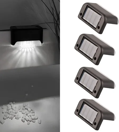 Vista 3 de plplaaoo Luz solar para cubierta, luz solar para escalones, luz solar para valla, lámpara de escalera al aire libre, 4 piezas de luz solar