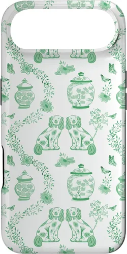 Vista 26 de Funda para iPhone XS Max Preppy Green & White Toile Chinoiserie Dogs and Ginger Jars