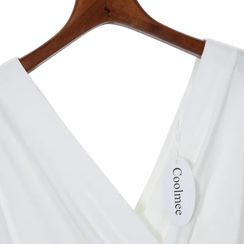 Vista 7 de Coolmee Vestido de maternidad para mujer, con cuello en V, acampanado, longitud hasta la rodilla, vestido cruzado para baby shower o uso casual