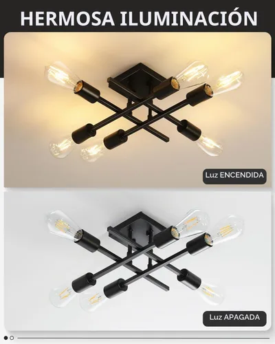 Vista 4 de Lámpara de techo semiempotrada de 6 luces, moderna lámpara Sputnik negra, lámpara de techo de granja E26, lámpara de techo para cocina, dormitorio