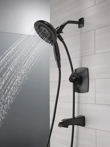 Vista 9 de Delta Vesna 14 Series 144789-BL-I - Juego de grifería de bañera y ducha de color negro mate con cabezal de ducha dual In2ition 2 en 1 con rociador