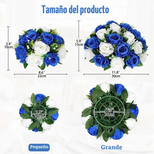 Vista 2 de Briful Bolas de flores artificiales para centros de mesa, 2 piezas de 8.6 pulgadas, arreglo floral de rosas de seda con base de plástico, ramo Azul