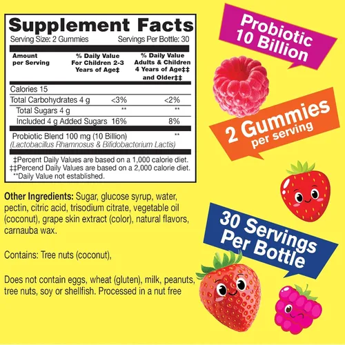 Vista 2 de WellYeah Gomitas de probióticos para niños, 10 mil millones de UFC, para la salud intestinal, la salud inmunológica y el apoyo digestivo, suplemento