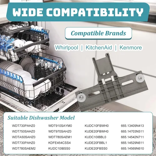 Vista 6 de Piezas mejoradas para estante superior para lavavajillas W10350375 W10712395 (paquete de 2), repuesto para lavavajillas Kenmore Whirlpool