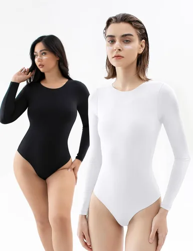 Vista 53 de PUMIEY Body de cuello redondo y manga larga con sensación de segunda piel para mujer, colección Smoke Cloud 01 Negro azabache