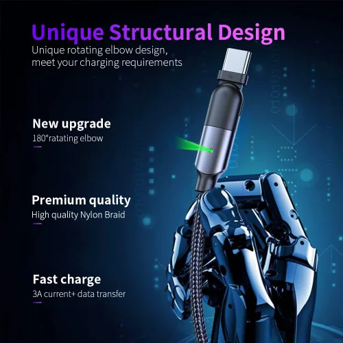 Vista 3 de navor Cable de carga y transferencia de datos USB tipo C de 3.9 ft con cabezal giratorio de 180 °, compatible con teléfonos Samsung/LG/Moto/LG