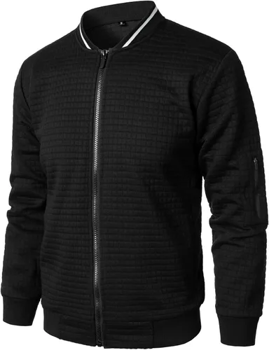 Vista 3 de HOOD CREW Chaquetas casuales ligeras para hombre, chaqueta de bombardero universitario con cremallera