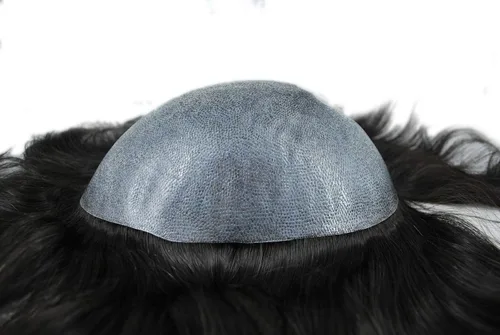 Vista 5 de Toupee negro para hombres sistema de cabello humano 1B PU piel postizos inyección (9 * 7 pulgadas)