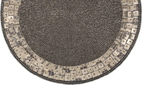 Vista 6 de Cargador de cuentas redondas de 13 pulgadas gris antiguo y borde circular - Manteles individuales navideños y festivos Gris envejecido