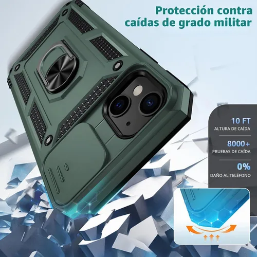 Vista 4 de Funda para iPhone 13 Mini con cubierta para lente de cámara, protector de pantalla HD, protección contra caídas de grado militar de 10 pies, soporte