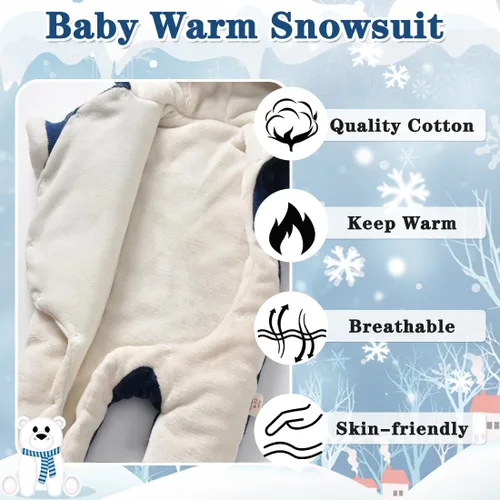 Vista 5 de Fairy Baby Traje de nieve para bebé recién nacido, oso enterizo, abrigo cálido de invierno para niñas y niños de 0 a 18 meses