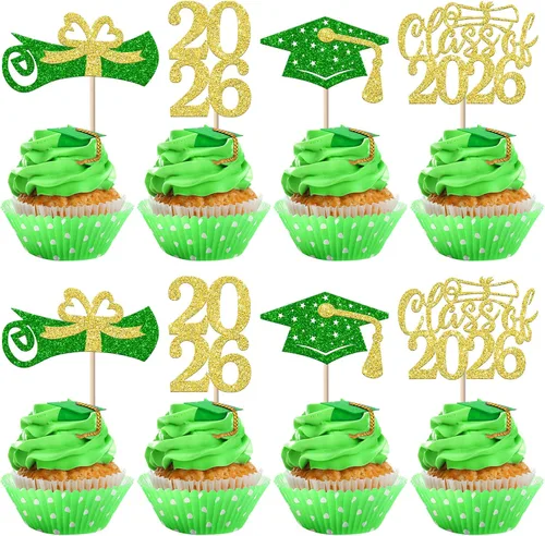 Vista 26 de Paquete de 24 adornos de graduación 3D 2024 para cupcakes 2024 con borlas doradas para fiestas temáticas de graduación 2024, suministros