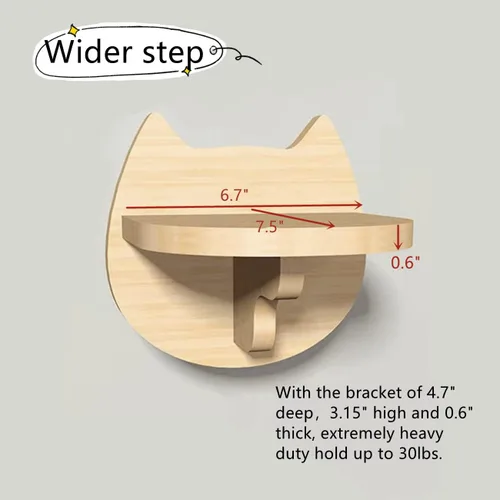 Vista 4 de SHENGOCASE Escalones para gatos montados en la pared de madera maciza de 6.7 x 7.5 pulgadas, muebles de pared para gatos, estantes y escaleras