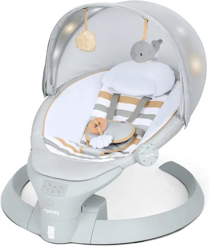 Vista 16 de Ingenuity InLighten - Columpio para bebé de 5 velocidades, asiento giratorio para bebé, arnés de seguridad de 5 puntos, sonidos naturales, luces