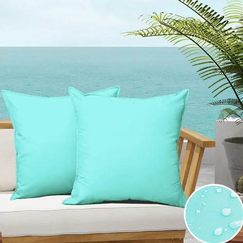 Vista 21 de 4 fundas de almohada impermeables de color azul claro para exteriores, fundas de almohada cuadradas modernas para patio, banco, muebles de patio 4