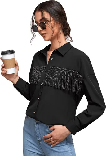 Vista 3 de SweatyRocks Blusa de gasa de manga larga con botones frontales para mujer