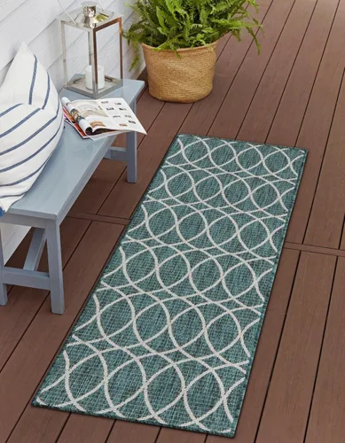 Vista 16 de Unique Loom Outdoor Trellis Collection - Alfombra de área (10 pies, redonda, verde/marfil)