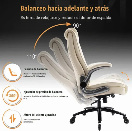 Vista 6 de Silla de oficina con respaldo alto, silla de escritorio ergonómica para Beige