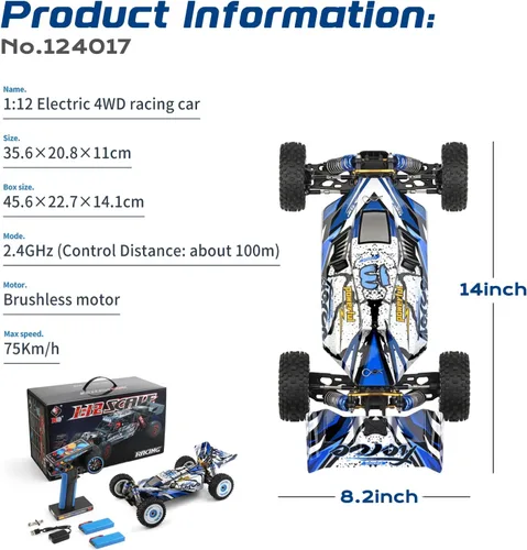 Vista 6 de CKYSCHN WLtoys 124017(V2) Coche RC Rápido, 1/12 Coches RC Sin Escobillas, Coches RC Hobby Todoterreno 4x4 a 75km/h para Adultos, Coche RC de Control