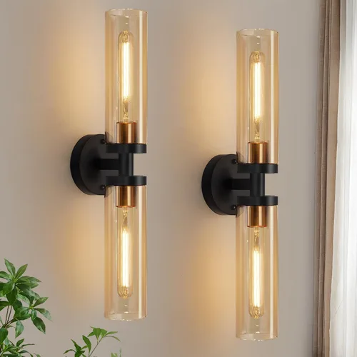 Vista 12 de Indoi Apliques de pared de níquel cepillado, apliques de baño cableados con vidrio transparente, modernos accesorios de tocador de baño para espejo