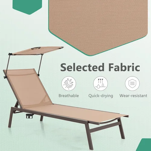 Vista 7 de COSTWAY Tumbona para exteriores con sombrilla reclinable ajustable de 6 niveles para patio trasero