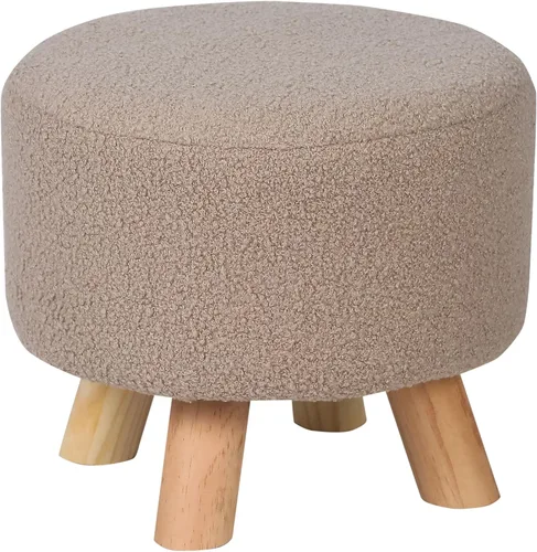 Vista 16 de Homebeez Taburete otomano redondo con reposapiés, reposapiés de tela pequeño con patas de madera antideslizantes, color azul