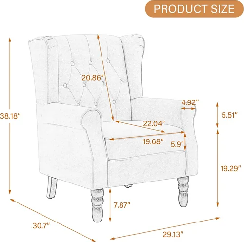 Vista 2 de High Back Accent Chair, Fabric Upholstered Armchair Wingback Chair for Living Room, Comfy Bedroom Reading Seat with Solid Wood Legs, Beige