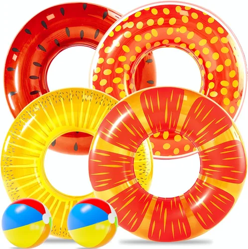 Vista 9 de FindUWill Paquete de 6 flotadores de piscina para niños, anillos de natación para piscina (paquete de 4) – 4 flotadores grandes inflables para playa