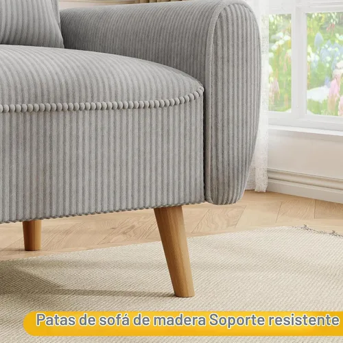 Vista 5 de JAMFLY Sofá biplaza pequeño de 47 pulgadas, sofá compacto de 2 asientos con patas cónicas, muebles tapizados gris claro, marco de madera maciza