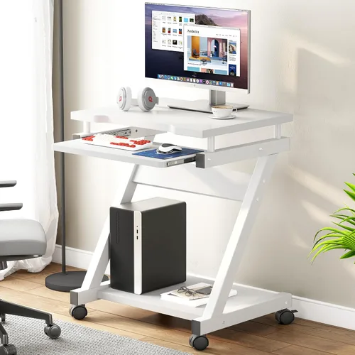 Vista 4 de sogesfurniture Carrito de escritorio portátil compacto para computadoras Blanco