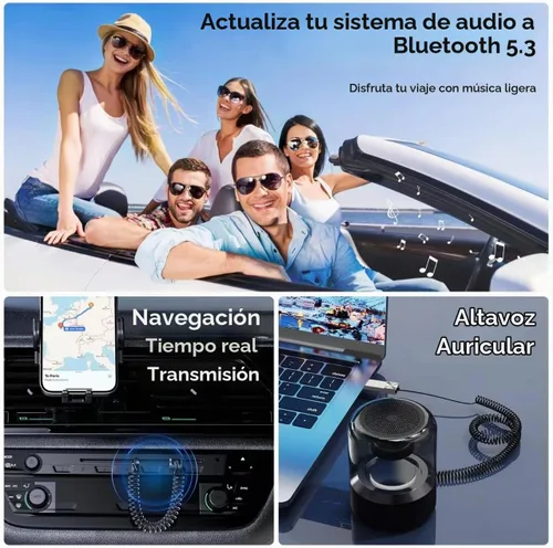Vista 7 de GLOBELEC Adaptador auxiliar a Bluetooth 5.3, audio auxiliar USB-0.1 in