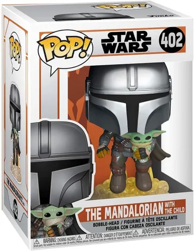 Vista 3 de Funko Star Wars: The Mandalorian - Paquete Mandalorian Flying with The Child con 1 protector de caja PopShield Pop