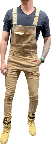 Vista 47 de LONGBIDA - Jardinera de mezclilla para hombre, ajuste entallado, moderno, con bolsillos
