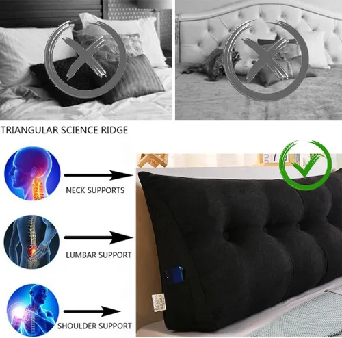 Vista 2 de Almohada triangular grande para cabecero, tamaño individual, almohada larga de cuña de color sólido, almohada de lectura de televisión para sofá