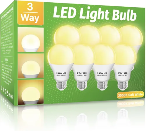 Vista 10 de Bombillas LED de 3 Vías Paquete de 2, Bombillas de 3 Vías 30 70 100 Blanco Suave 3000K, Base Media E26 A19 Bombilla de Tres Vías, Bombilla