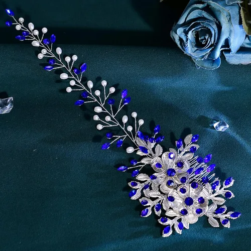 Vista 7 de Diadema nupcial con peine para el cabello - Diadema de boda para novias (azul)