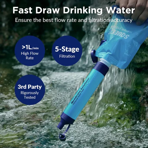 Vista 3 de Membrane Solutions - Sistema exprimible de filtración de agua, kit de purificador de agua de supervivencia, equipo portátil para hacer senderismo