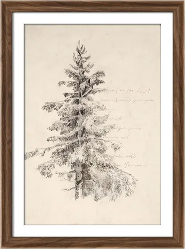 Vista 87 de MUDECOR Lienzo enmarcado prémium para pared, pinos nevados en bosque de invierno, ilustraciones modernas, arte contemporáneo, escénico, divertido
