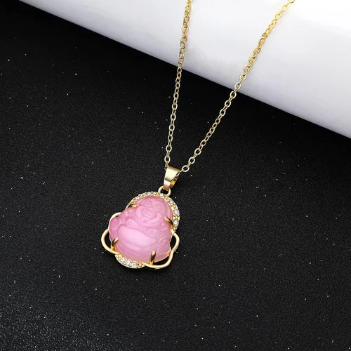 Vista 3 de NEWITIN 5 Pieces Laughing Buddha Necklaces for Women Colorful Crystal Cubic Zirconia Buddha Pendant Necklace Bling Gold Plated Chains Good Luck