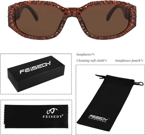 Vista 7 de FEISEDY Gafas de sol rectangulares gruesas de los años 90 para hombres y mujeres, lentes de sol de cristal UV400 brillante Fahion Temple B2880